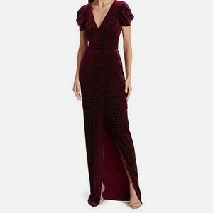 Monique Lhuillier burgundy velvet gown with gold studs 12